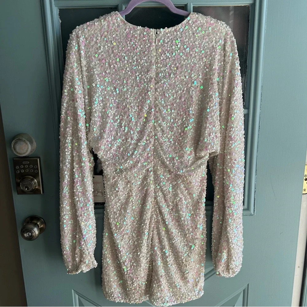 NWT Show Me Your MuMu Kidman Mini Dress Long Sleeve Iridescent Sequin White M - Picture 4 of 14